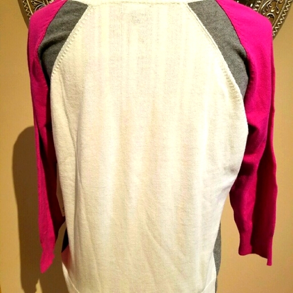 Splendid Cotton Blend Spring Off White Crew Sweater with Pink & Gray Stripe. - Picture 3 of 5